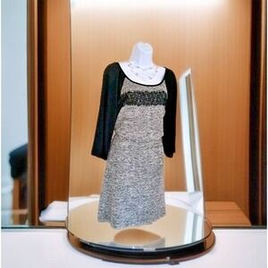 Corey P Dress 10 Black Gray Colorblock Blouson Style Stretch Knit 3/4 Sleeve NWT